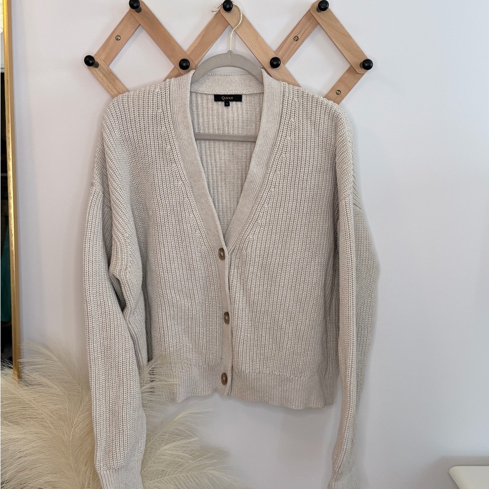 Quince Cream 100% Cotton Oversized Boyfriend Cardigan